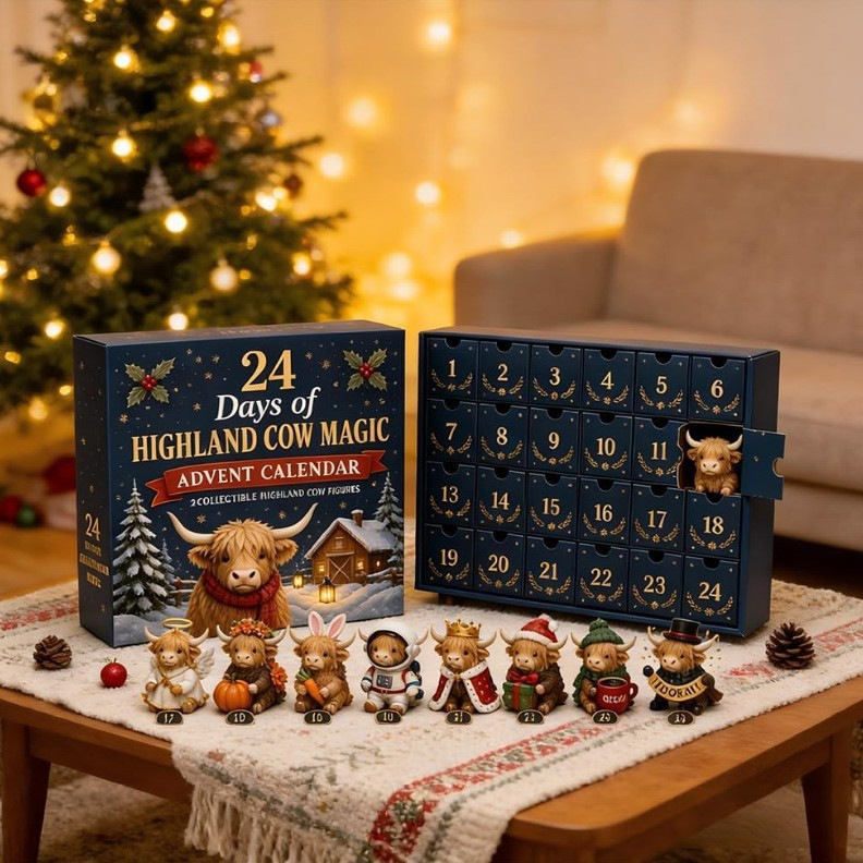 🐮 24 Days of Highland Cow Magic Advent Calendar – 24 Collectible Christmas Cow Surprises