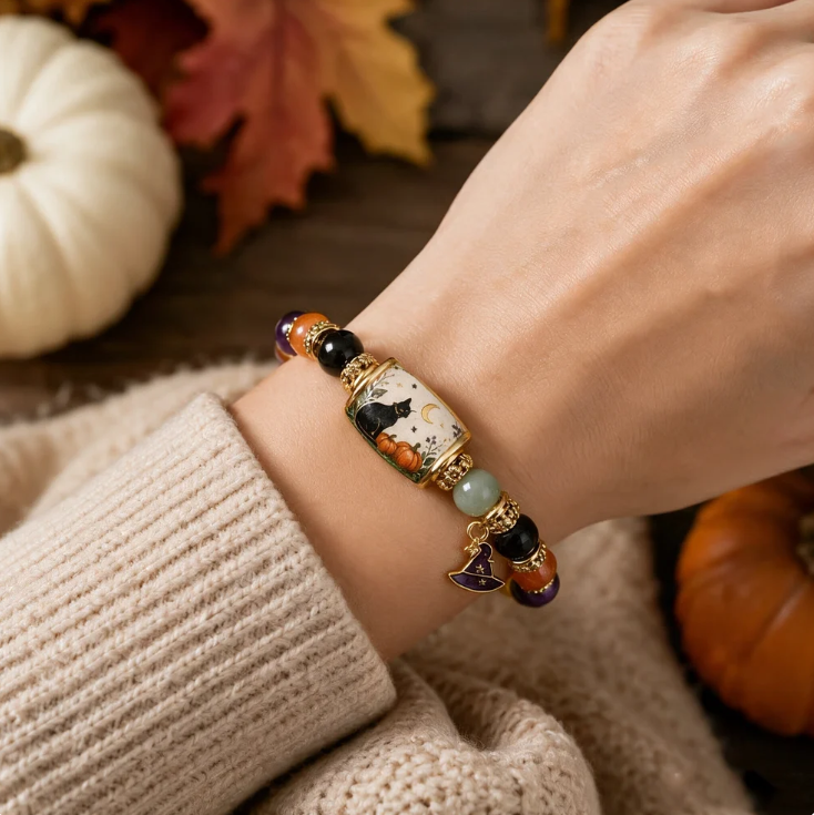 ๐๐ฑ Halloween Sale 50% OFF ๐ฅ Black Cat Pumpkin Beaded Bracelet Gift Set