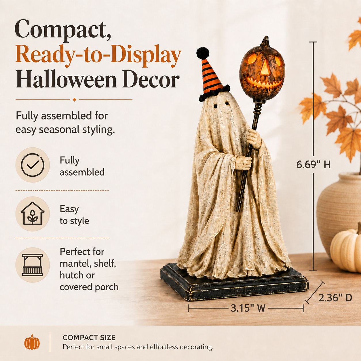 ๐ Limited 50% OFF - Lighted Vintage Ghost Figurine with Glowing Pumpkin Staff