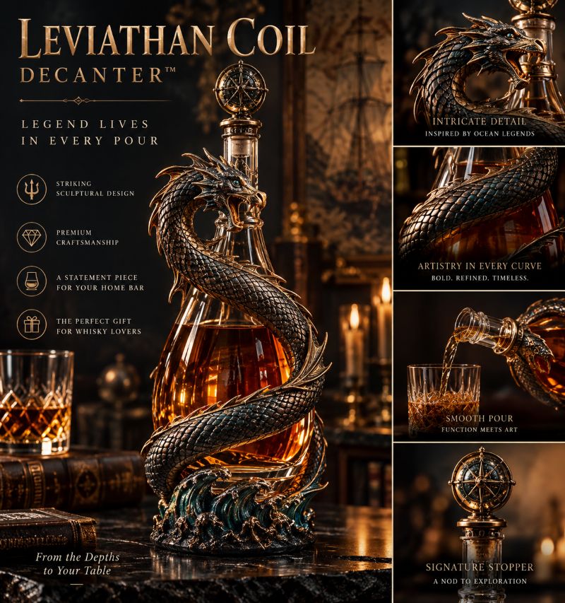 🐉 Golden Dragon Whiskey Bottle – Sculpted Dragon Design with Compass Stopper