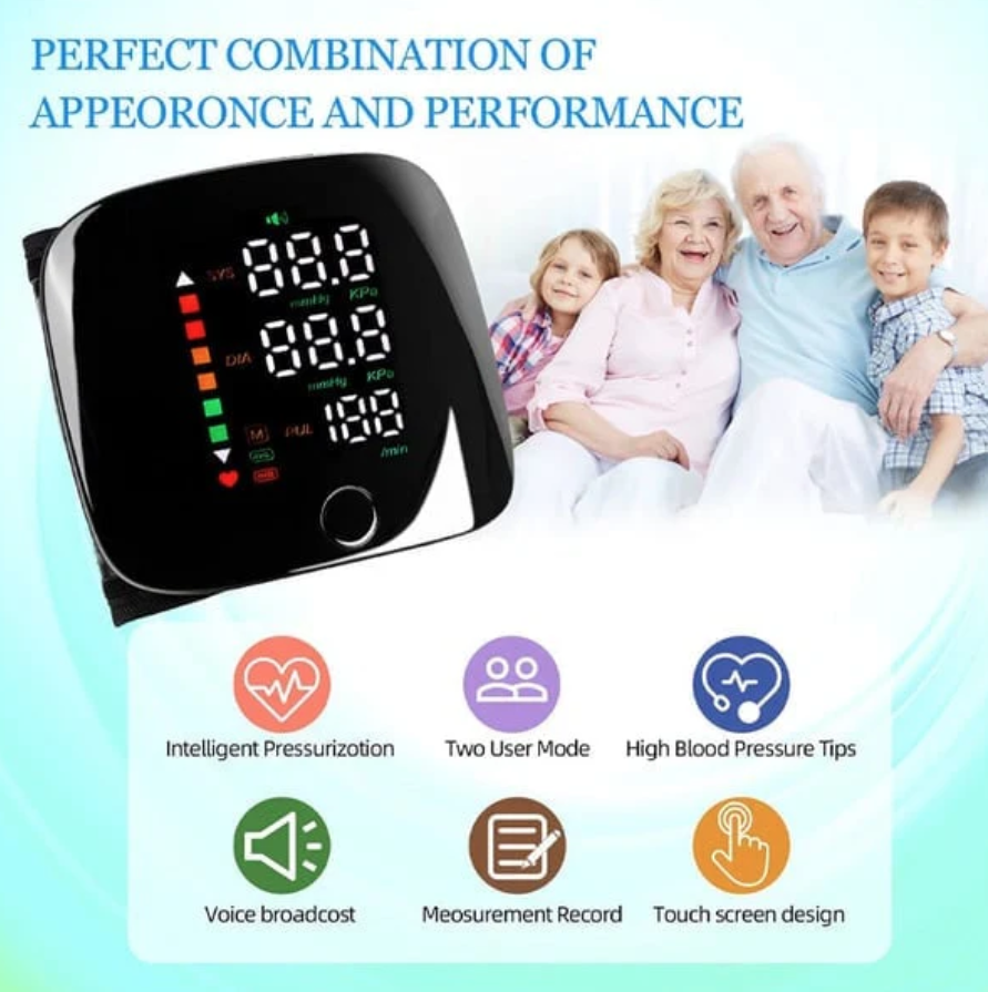 Wrist Blood Pressure Monitor – LED Display, Adjustable, Health Tracking