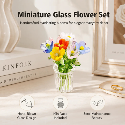 🌹 Miniature Glass Flower Set – Elegant Handcrafted Eternal Bloom Decor