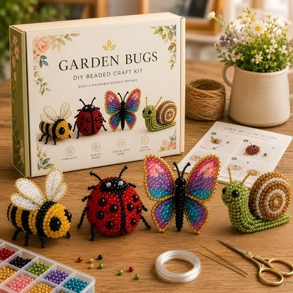Garden Bug 3D beaded animal DIY kit with bee, ladybug, butterfly and snail figures