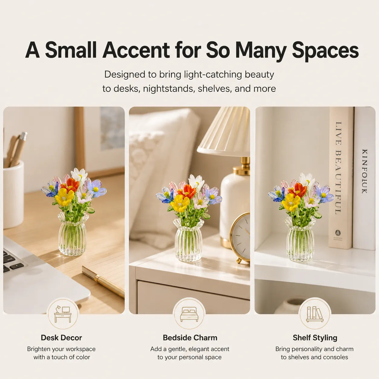 🌹 Miniature Glass Flower Set – Elegant Handcrafted Eternal Bloom Decor
