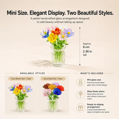 🌹 Miniature Glass Flower Set – Elegant Handcrafted Eternal Bloom Decor
