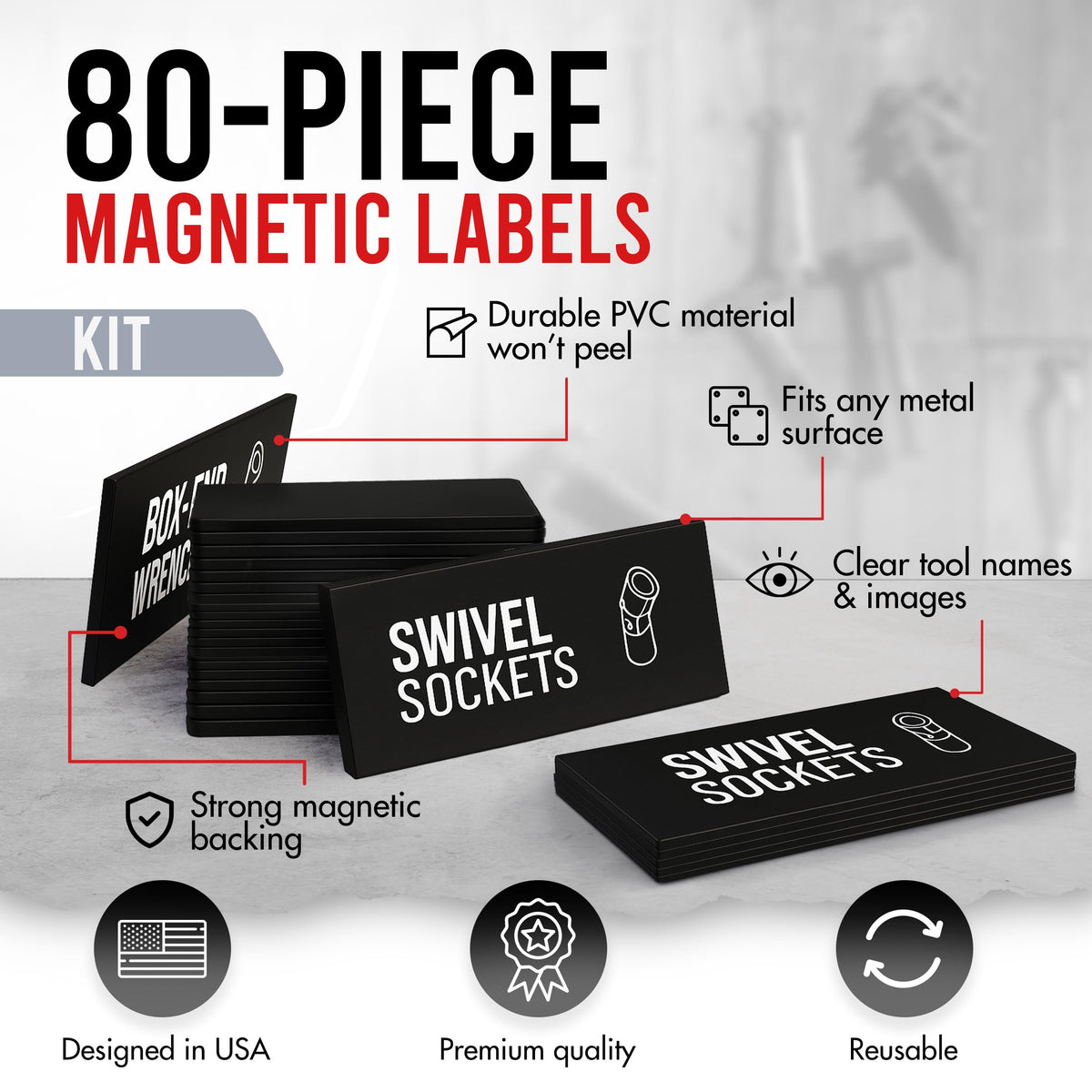 🧰 80-Piece Magnetic Toolbox Labels Kit