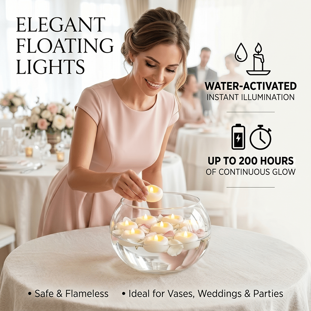 🕯️ Water-Activated Floating LED candle shape – Flameless Waterproof Ambiance for Any Occasion