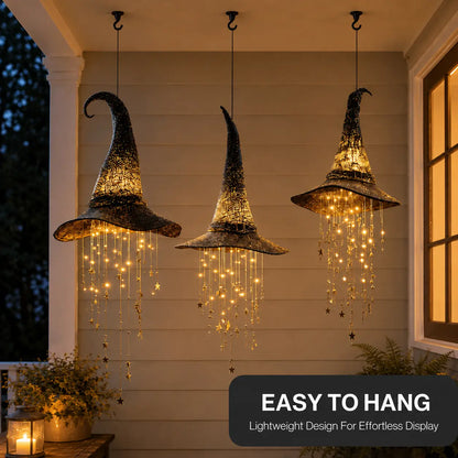 🎩Lighted witch Hat Hanging Decor with Cascading Stars