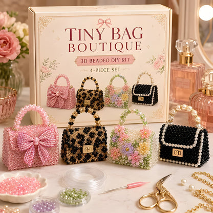 Tiny Bag Boutique beaded DIY kit with four miniature handbag charms