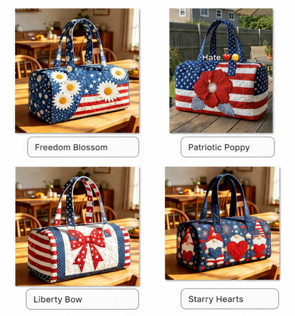 🦅👜Handcrafted American Flag Quilted Tote – 3D Floral Patriotic Shoulder Bag🌸