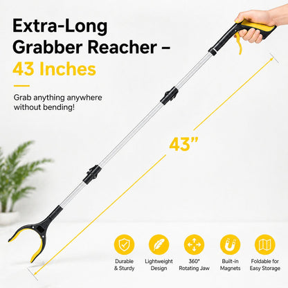 🔥 43" Extra Long Grabber Reacher Tool – Heavy Duty with 360° Rotating Jaw & Magnets