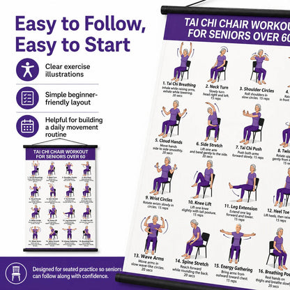 🔥 Healthy Aging Essential🧘Tai Chi Chair Workout Chart for Seniors