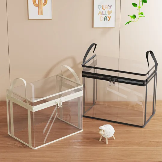 Large Clear Thick Plastic Storage Box with Hinged Lid