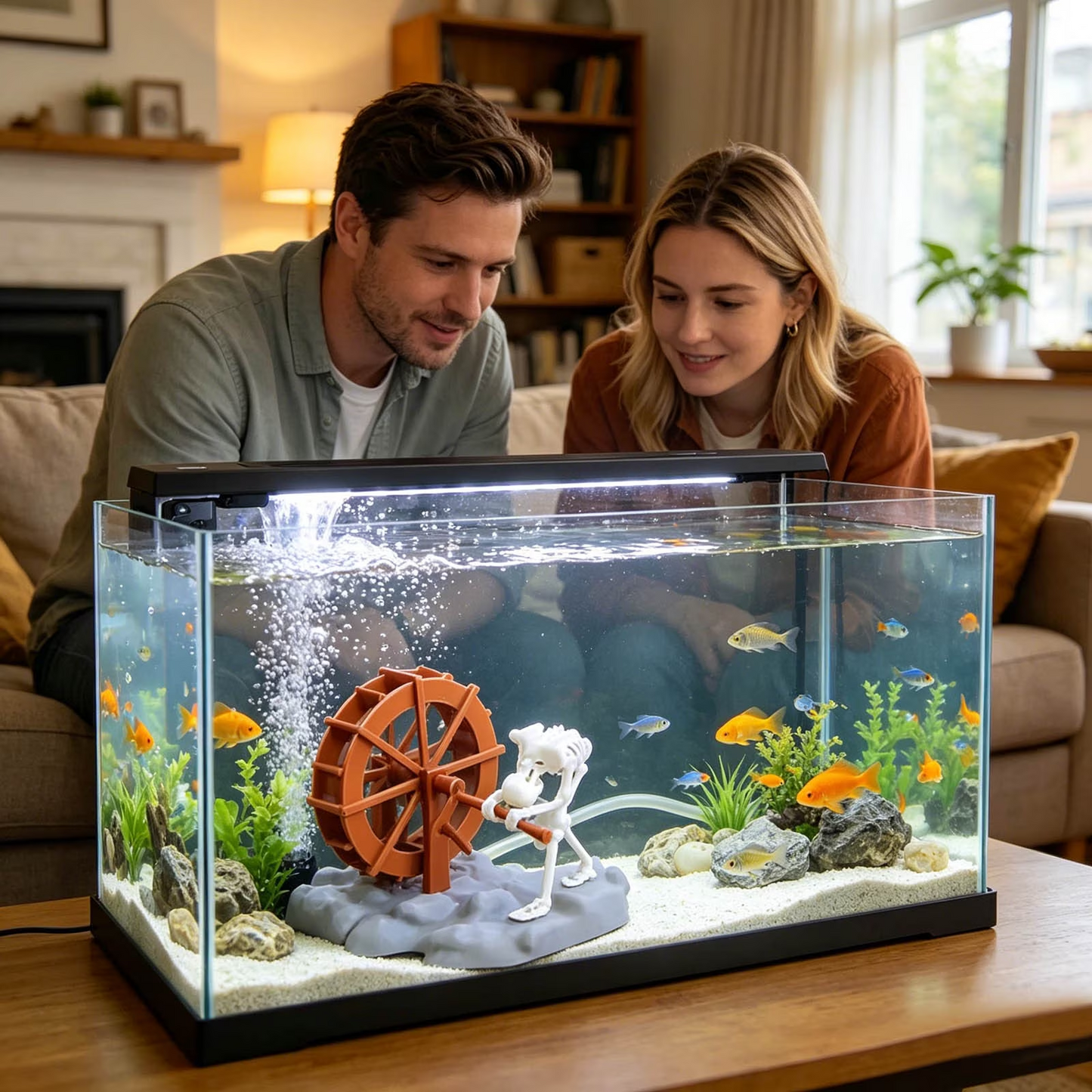 🐟✨Skeleton Aquarium Bubbler Moving Water Wheel Tank Ornament For Home Fish Tank Decor