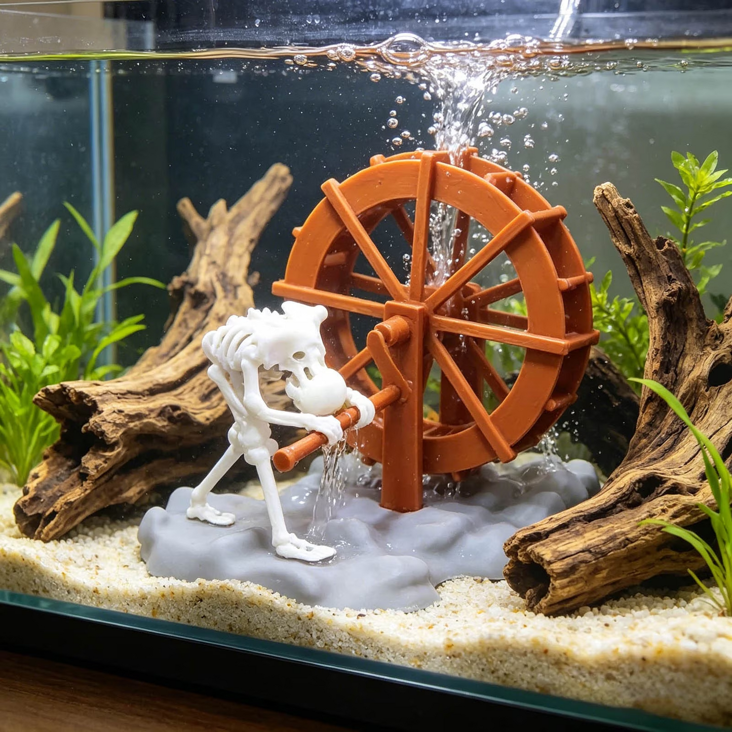 🐟✨Skeleton Aquarium Bubbler Moving Water Wheel Tank Ornament For Home Fish Tank Decor