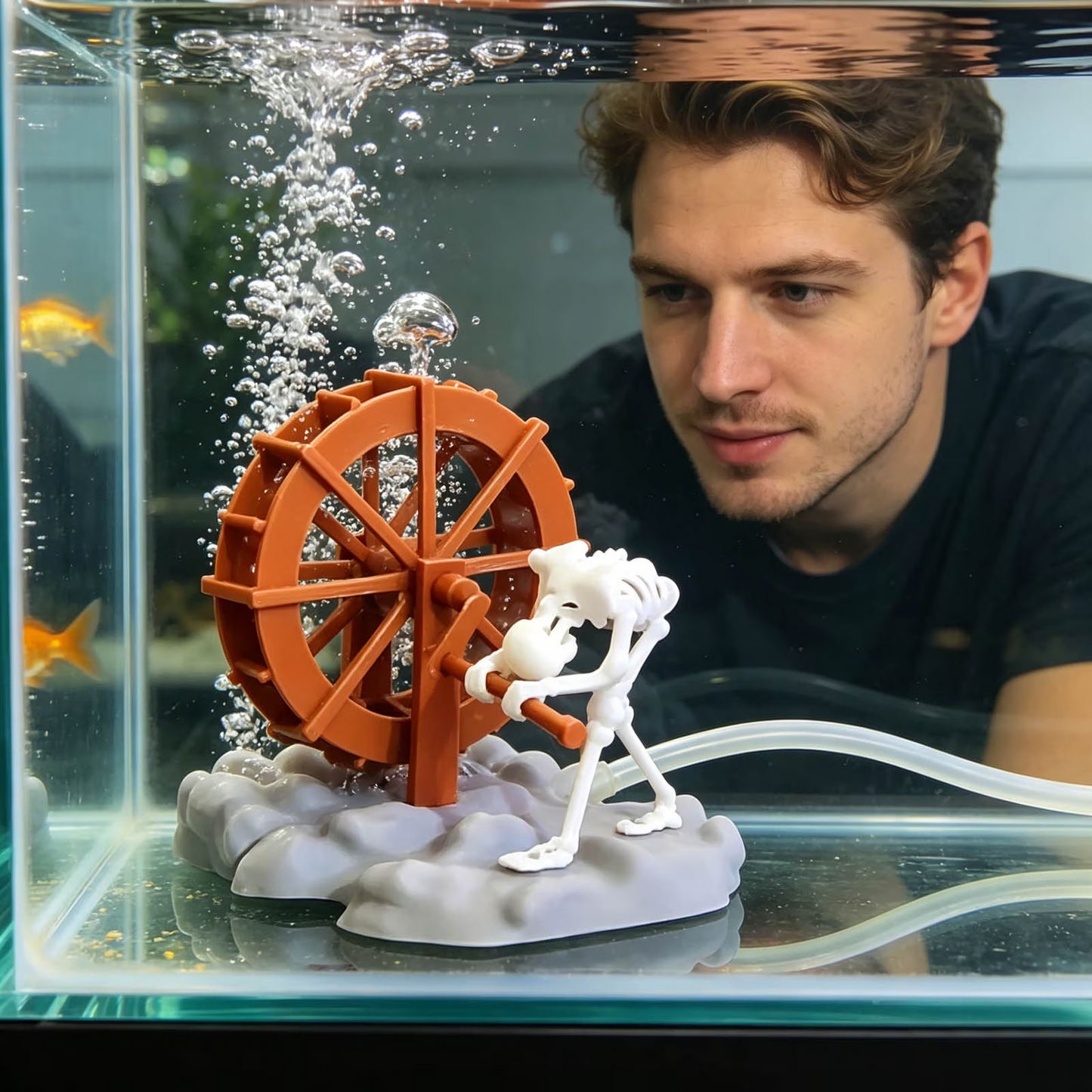 🐟✨Skeleton Aquarium Bubbler Moving Water Wheel Tank Ornament For Home Fish Tank Decor