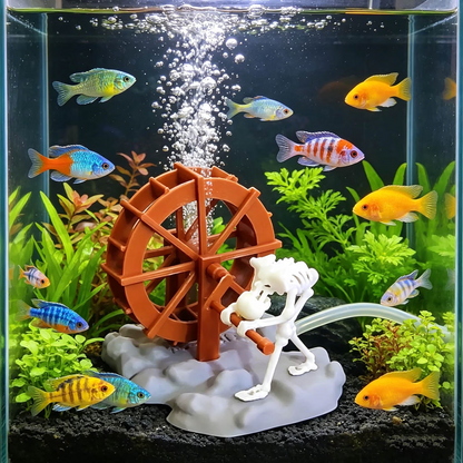 🐟✨Skeleton Aquarium Bubbler Moving Water Wheel Tank Ornament For Home Fish Tank Decor