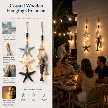 🐠✨23.2 in × 6.7 in Lighted Coastal Wooden Starfish & Fish Hanging Decor