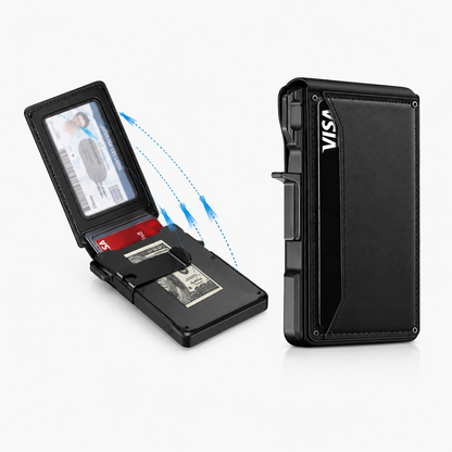 ⚡70K+ SOLD!-Wallet for Men - with Pop Up Aluminum Case Money Clip Slim Leather Slots Credit Card Holder RFID Blocking Bifold Minimalist Wallet