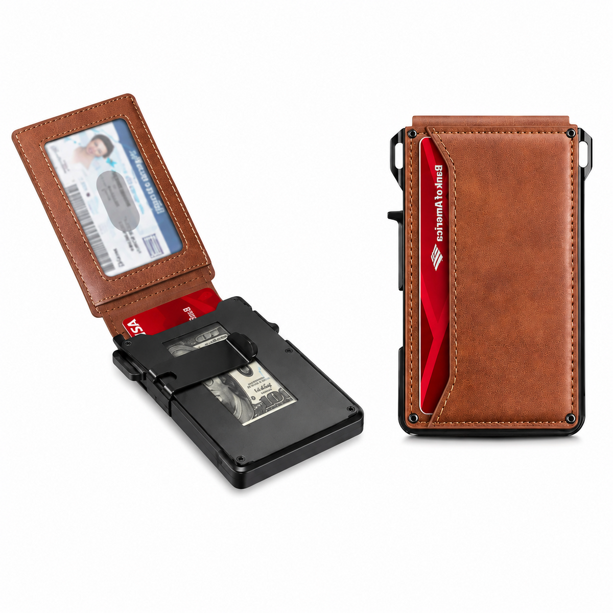 ⚡70K+ SOLD!-Wallet for Men - with Pop Up Aluminum Case Money Clip Slim Leather Slots Credit Card Holder RFID Blocking Bifold Minimalist Wallet