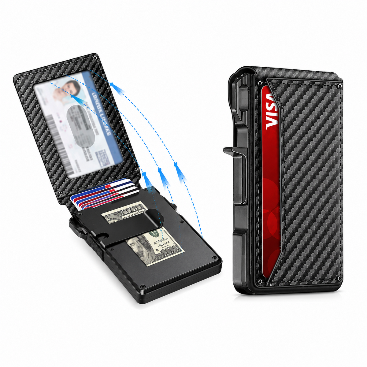 ⚡70K+ SOLD!-Wallet for Men - with Pop Up Aluminum Case Money Clip Slim Leather Slots Credit Card Holder RFID Blocking Bifold Minimalist Wallet