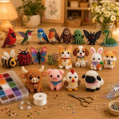 Full 3D beaded animal collection with birds, bugs, pets and farm animals plus beads and crafting tools