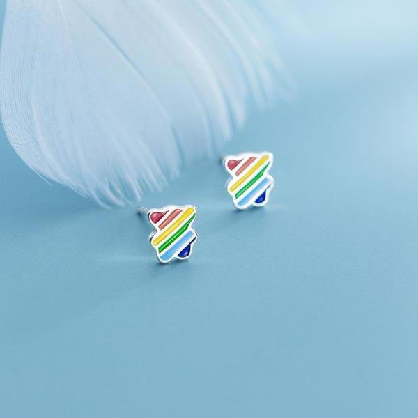 S925 Bear Rainbow Earrings
