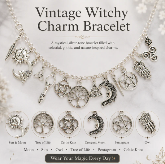 🖤 Mystic Moon Charm Bracelet✨ Vintage Witchy Jewelry for Every Occasion
