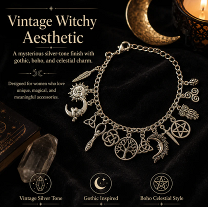 🖤 Mystic Moon Charm Bracelet✨ Vintage Witchy Jewelry for Every Occasion