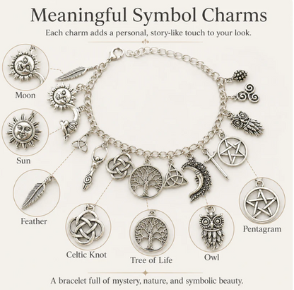 🖤 Mystic Moon Charm Bracelet✨ Vintage Witchy Jewelry for Every Occasion