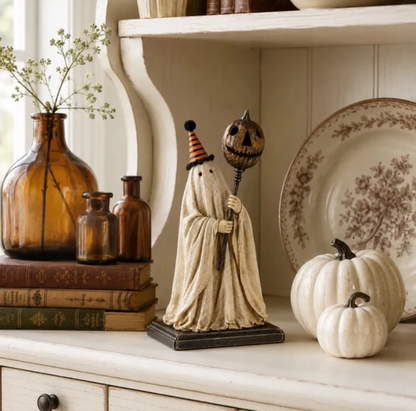👻Best-Selling🎃 Vintage Ghost Statue with LED Pumpkin Staff — Spooky Yet Charming