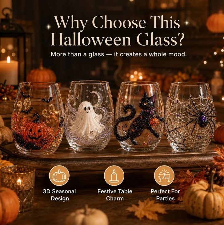 🔥 LAST DAY 40% OFF 🎃 3D Halloween Artisan Glass Cups, Festive Parties & Cozy Fall Home Bar Vibes