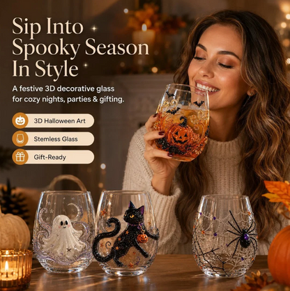 🔥 LAST DAY 40% OFF 🎃 3D Halloween Artisan Glass Cups, Festive Parties & Cozy Fall Home Bar Vibes