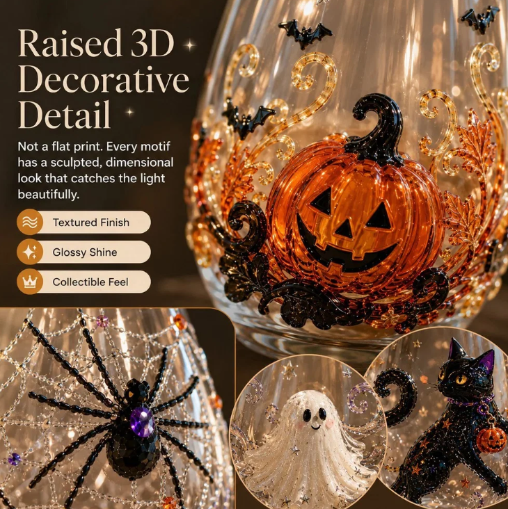 🔥 LAST DAY 40% OFF 🎃 3D Halloween Artisan Glass Cups, Festive Parties & Cozy Fall Home Bar Vibes
