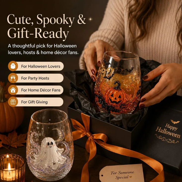 🔥 LAST DAY 40% OFF 🎃 3D Halloween Artisan Glass Cups, Festive Parties & Cozy Fall Home Bar Vibes