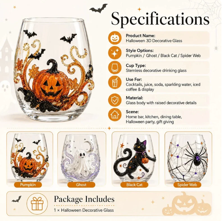 🔥 LAST DAY 40% OFF 🎃 3D Halloween Artisan Glass Cups, Festive Parties & Cozy Fall Home Bar Vibes