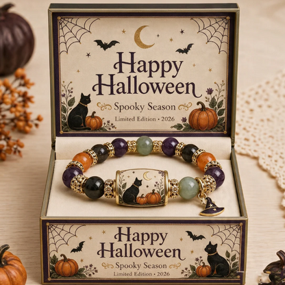 🎃🐱 Halloween Sale 50% OFF 🔥 Black Cat Pumpkin Beaded Bracelet Gift Set