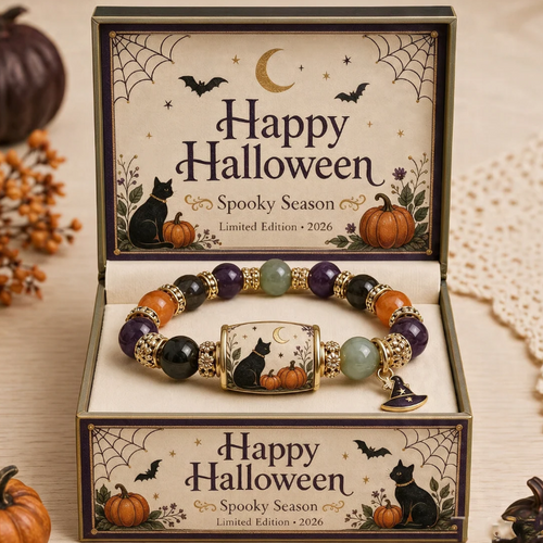 🎃🐱 Halloween Sale 50% OFF 🔥 Black Cat Pumpkin Beaded Bracelet Gift Set