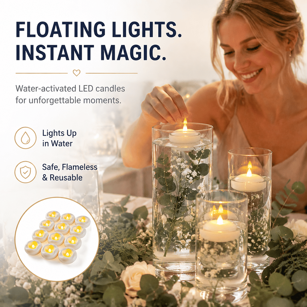 🕯️ Water-Activated Floating LED candle shape – Flameless Waterproof Ambiance for Any Occasion