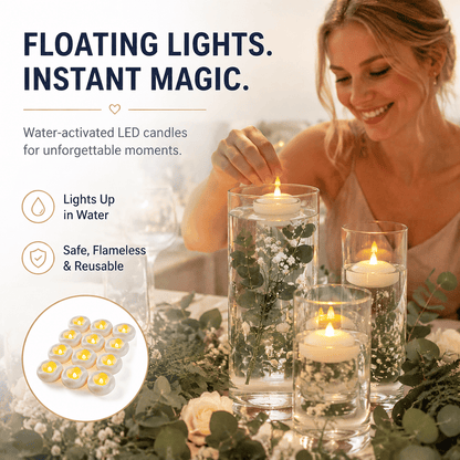 🕯️ Water-Activated Floating LED candle shape – Flameless Waterproof Ambiance for Any Occasion