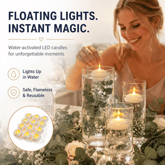 🕯️ Water-Activated Floating LED candle shape – Flameless Waterproof Ambiance for Any Occasion