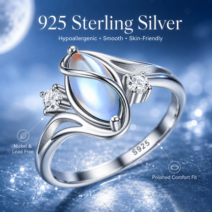 💍 Rainbow Moonstone Ring – 925 Sterling Silver • Timeless Elegance