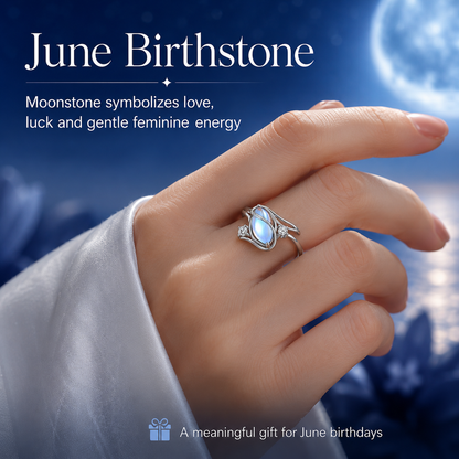 💍 Rainbow Moonstone Ring – 925 Sterling Silver • Timeless Elegance