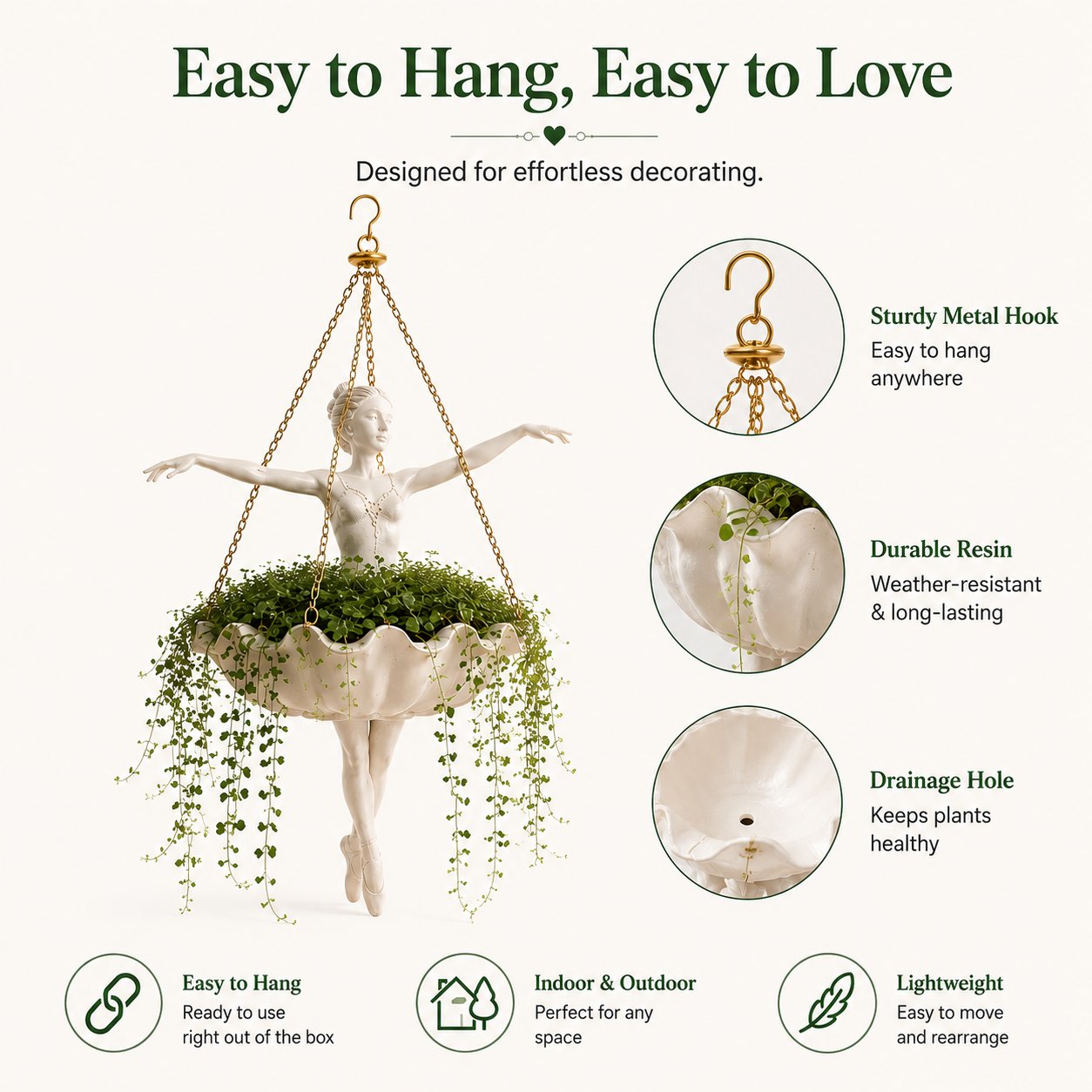 💃 Ballet Dancer Hanging Planter – 🌿Elegant Garden Decor for Porch & Patio