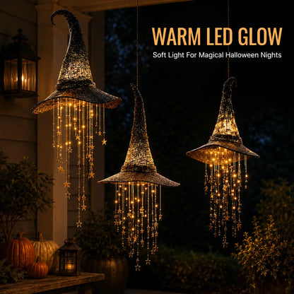 🎩Lighted witch Hat Hanging Decor with Cascading Stars