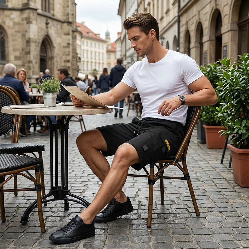 👨🩳 Men's Casual Cargo Shorts – Elastic Drawstring Waist & Utility Pockets