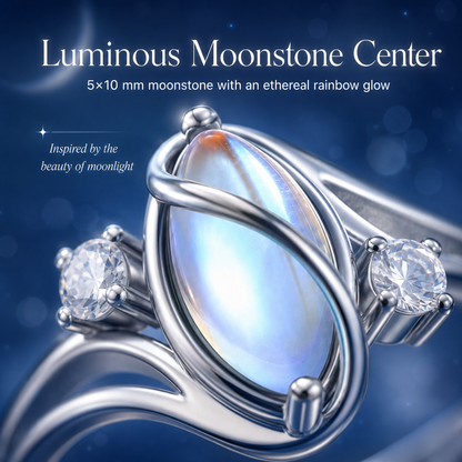 💍 Rainbow Moonstone Ring – 925 Sterling Silver • Timeless Elegance