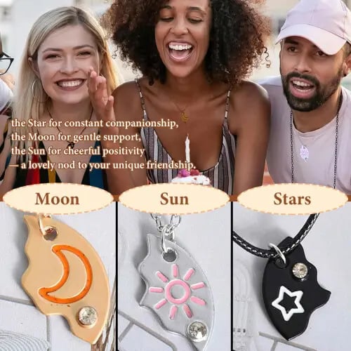 Sun, Moon & Star Magnetic Necklace Set