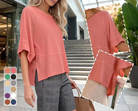 Panel Solid Color Flared Sleeve T-Shirt