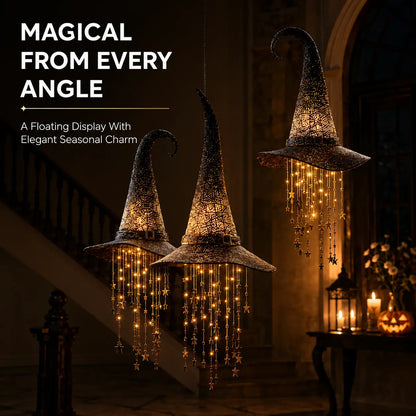 🎩Lighted witch Hat Hanging Decor with Cascading Stars